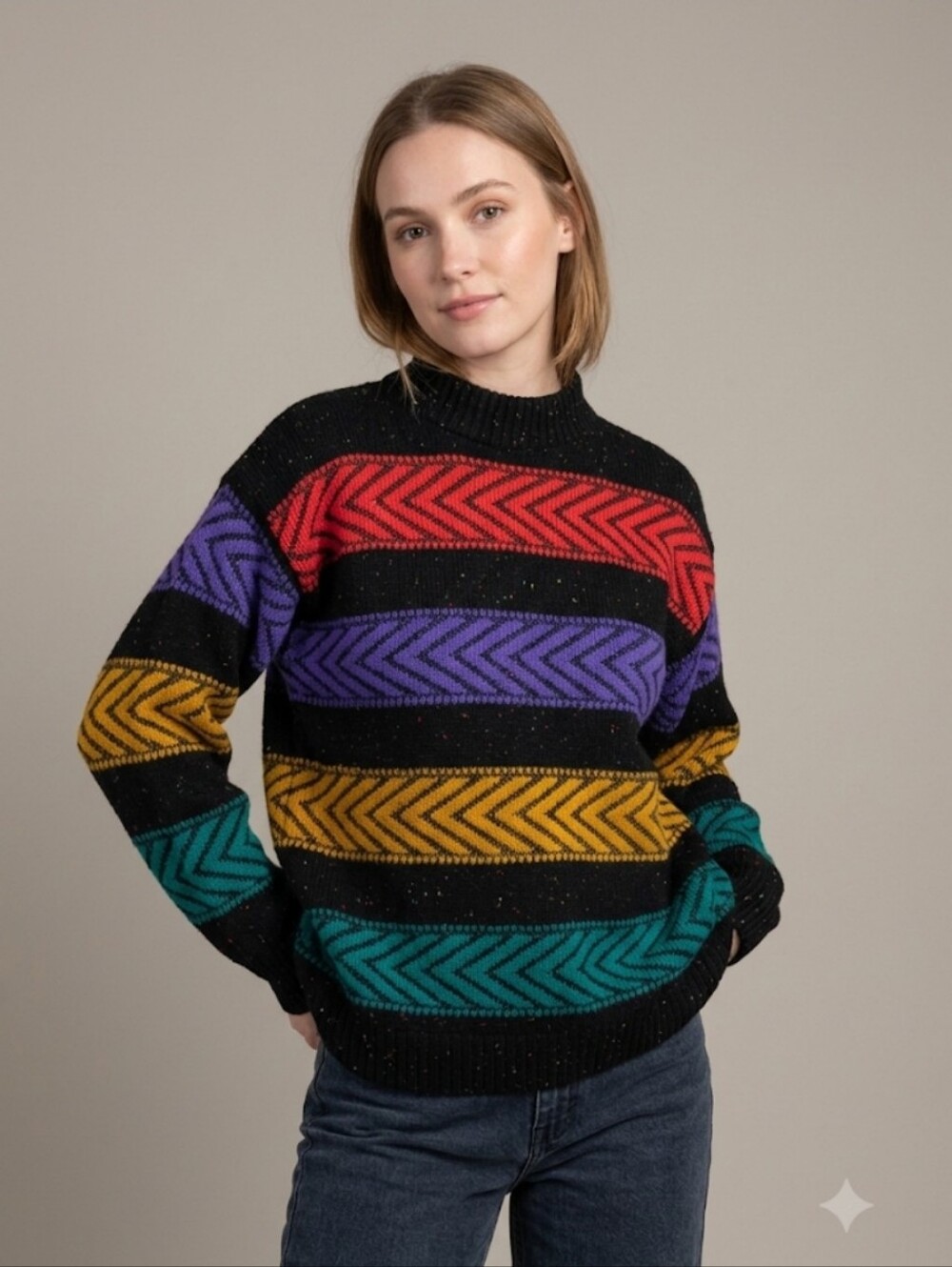 Vintage 80's Jane Adams Multicolored Striped Knit Sweater Women's Size Medium